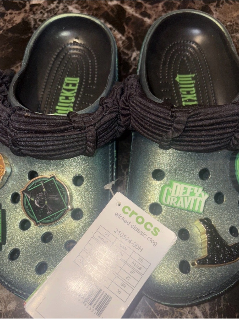 CROCS Kids Metallic Green Wicked Classic Clog with Black Ruched Strap